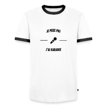Je peux pas j'ai karaoké - T-shirt contrasté Homme - blanc/noir - Devant - AI Model Female 172 light (172cm) & AI Model Male 178 dark (178cm)