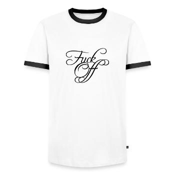 Fuck Off Edel Text - Men's Ringer Shirt - white/black - Front - AI Model Female 172 light (172cm) & AI Model Male 178 dark (178cm)