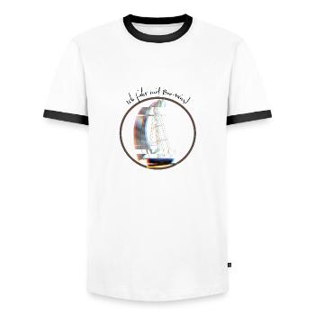 Segelboot "Ich fahr mit Bio-Wind" - Männer Kontrast-T-Shirt - Weiß/Schwarz - Vorne - AI Model Female 172 light (172cm) & AI Model Male 178 dark (178cm)