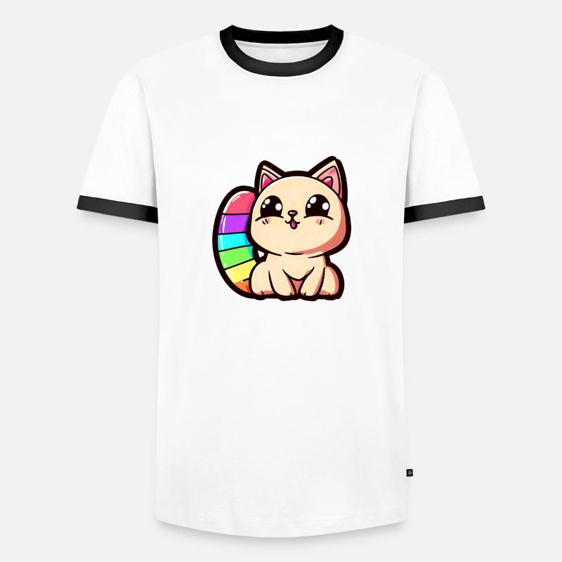 rainbow cat - Männer Kontrast-T-Shirt - Weiß/Schwarz