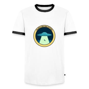 Alien sur Vacay - T-shirt contrasté Homme - blanc/noir - Devant - AI Model Female 172 light (172cm) & AI Model Male 178 dark (178cm)