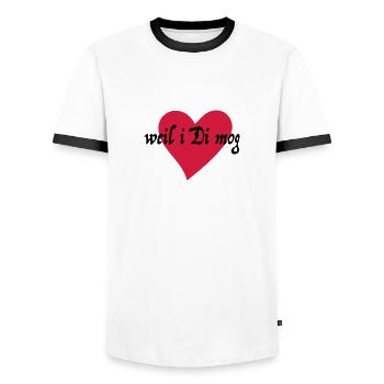 weil i Di mog -Herz - Männer Kontrast-T-Shirt - Weiß/Schwarz - Vorne - AI Model Female 172 light (172cm) & AI Model Male 178 dark (178cm)