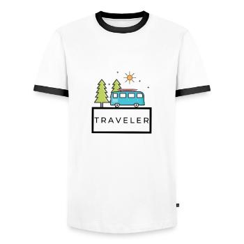 Voyageur / Voyageur - T-shirt contrasté Homme - blanc/noir - Devant - AI Model Female 172 light (172cm) & AI Model Male 178 dark (178cm)