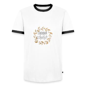 Freudenschenker - Männer Kontrast-T-Shirt - Weiß/Schwarz - Vorne - AI Model Female 172 light (172cm) & AI Model Male 178 dark (178cm)