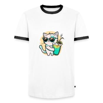 The coolest cat on the beach - Men's Ringer Shirt - white/black - Front - AI Model Female 172 light (172cm) & AI Model Male 178 dark (178cm)
