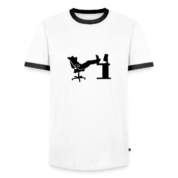 Office - Men's Ringer Shirt - white/black - Front - AI Model Female 172 light (172cm) & AI Model Male 178 dark (178cm)