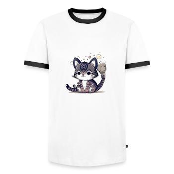 Design de chat super mignon. - T-shirt contrasté Homme - blanc/noir - Devant - AI Model Female 172 light (172cm) & AI Model Male 178 dark (178cm)