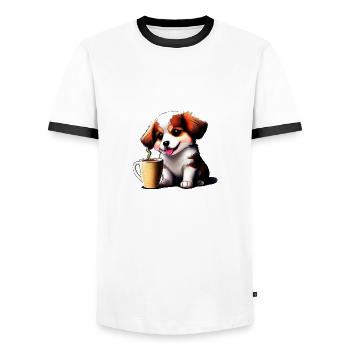 Dog and coffee, what else do you need? - Men's Ringer Shirt - white/black - Front - AI Model Female 172 light (172cm) & AI Model Male 178 dark (178cm)