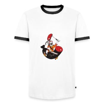 Metzgerei, Wiltsch, Frech, Schweiz, Regional - Männer Kontrast-T-Shirt - Weiß/Schwarz - Vorne - AI Model Female 172 light (172cm) & AI Model Male 178 dark (178cm)