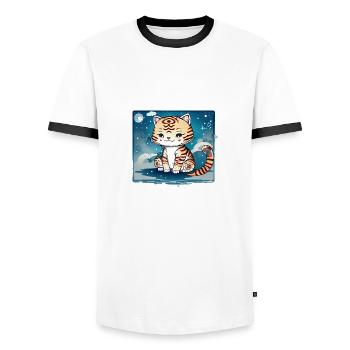 A cat design that couldn't be sweeter. - Men's Ringer Shirt - white/black - Front - AI Model Female 172 light (172cm) & AI Model Male 178 dark (178cm)