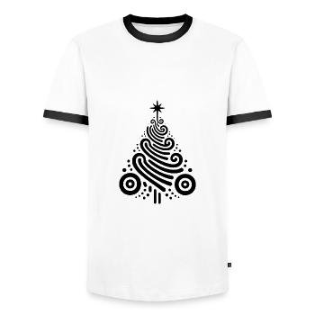 Kreative Weihnachtsbaumdarstellung mit Ornamenten - Männer Kontrast-T-Shirt - Weiß/Schwarz - Vorne - AI Model Female 172 light (172cm) & AI Model Male 178 dark (178cm)