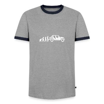 Evovution Jeep, Wrangler, Rubicon, off road - Männer Kontrast-T-Shirt - Grau/Navy  - Vorne - AI Model Female 172 light (172cm) & AI Model Male 178 light (178cm)