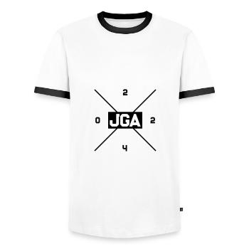Bachelor party 2024 bachelor party - Men's Ringer Shirt - white/black - Front - AI Model Female 172 light (172cm) & AI Model Male 178 dark (178cm)