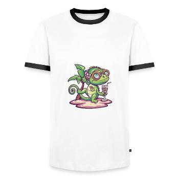 Vacances d’été caméléon - T-shirt contrasté Homme - blanc/noir - Devant - AI Model Female 172 light (172cm) & AI Model Male 178 dark (178cm)