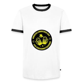 Enterrement de vie de garçon 2024 - T-shirt contrasté Homme - blanc/noir - Devant - AI Model Female 172 light (172cm) & AI Model Male 178 dark (178cm)