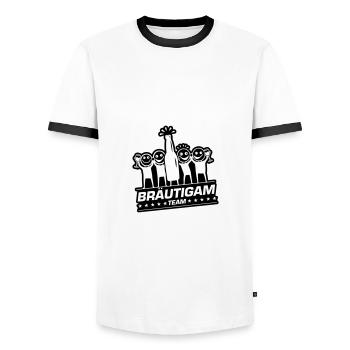 Team Groom Bachelor Wedding - Men's Ringer Shirt - white/black - Front - AI Model Female 172 light (172cm) & AI Model Male 178 dark (178cm)