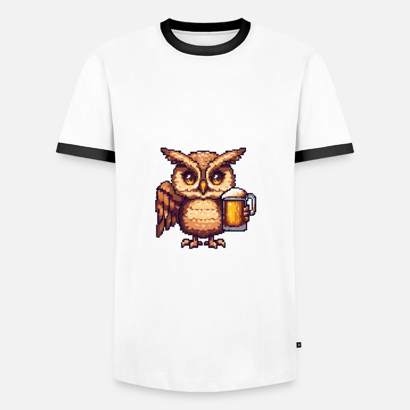 Eule Bier Pixel - Männer Kontrast-T-Shirt - Weiß/Schwarz