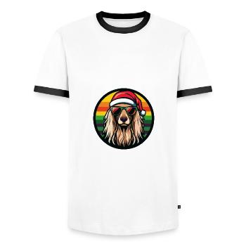 Afghan Hound Dog Christmas Cool - Men's Ringer Shirt - white/black - Front - AI Model Female 172 light (172cm) & AI Model Male 178 dark (178cm)