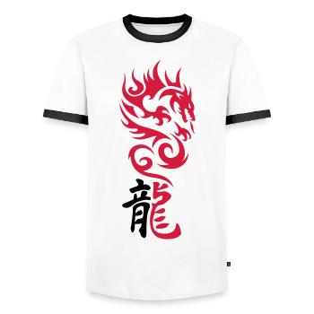 Tribal Dragon - T-shirt contrasté Homme - blanc/noir - Devant - AI Model Female 172 light (172cm) & AI Model Male 178 dark (178cm)