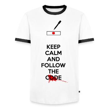 Dexter - Keep Calm And Follow The Black Code - Men's Ringer Shirt - white/black - Front - AI Model Female 172 light (172cm) & AI Model Male 178 dark (178cm)