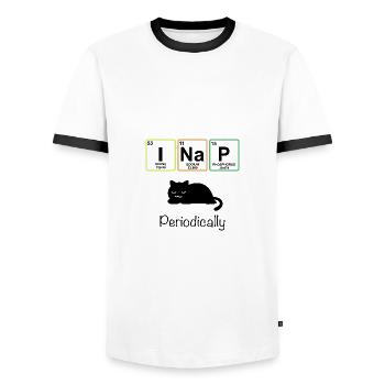 I Nap Periodically - Funny Science Cat Katze - Men's Ringer Shirt - white/black - Front - AI Model Female 172 light (172cm) & AI Model Male 178 dark (178cm)