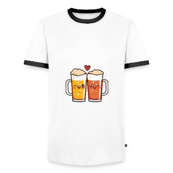 Bier Herz Liebe Party Niedlich - Männer Kontrast-T-Shirt - Weiß/Schwarz - Vorne - AI Model Female 172 light (172cm) & AI Model Male 178 dark (178cm)