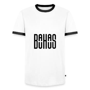 100 years Bauhaus, Weimar - Bauhaus Design - Men's Ringer Shirt - white/black - Front - AI Model Female 172 light (172cm) & AI Model Male 178 dark (178cm)
