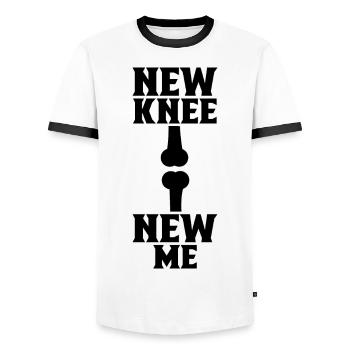 New Knee New I Surgery Recovery - Men's Ringer Shirt - white/black - Front - AI Model Female 172 light (172cm) & AI Model Male 178 dark (178cm)