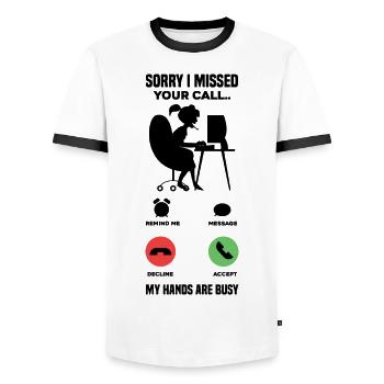 Sorry I Missed Your Call My Hands Are Busy Video G - Männer Kontrast-T-Shirt - Weiß/Schwarz - Vorne - AI Model Female 172 light (172cm) & AI Model Male 178 dark (178cm)