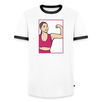 Mama Workout stark Bizeps Curling - Männer Kontrast-T-Shirt - Weiß/Schwarz - Vorne - AI Model Female 172 light (172cm) & AI Model Male 178 dark (178cm)