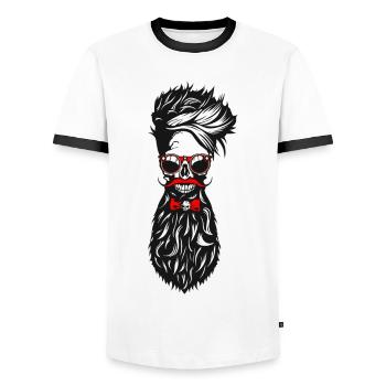 tete de mort barbu hipster barbe moustache noeud p - T-shirt contrasté Homme - blanc/noir - Devant - AI Model Female 172 light (172cm) & AI Model Male 178 dark (178cm)