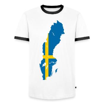 Sweden Outline Map Flag Scandinavia Flag - Men's Ringer Shirt - white/black - Front - AI Model Female 172 light (172cm) & AI Model Male 178 dark (178cm)