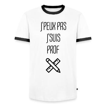 School Teacher Schule Lehrerin Ecole Prof Lehrer - Men's Ringer Shirt - white/black - Front - AI Model Female 172 light (172cm) & AI Model Male 178 dark (178cm)
