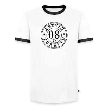 Artvin 08 Vintage - Männer Kontrast-T-Shirt - Weiß/Schwarz - Vorne - AI Model Female 172 light (172cm) & AI Model Male 178 dark (178cm)