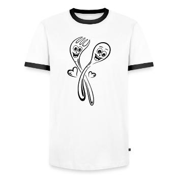 Spoon and fork with hearts. - Men's Ringer Shirt - white/black - Front - AI Model Female 172 light (172cm) & AI Model Male 178 dark (178cm)