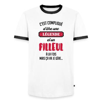 Filleul Filleule Baptême Parrain Marraine - Men's Ringer Shirt - white/black - Front - AI Model Female 172 light (172cm) & AI Model Male 178 dark (178cm)