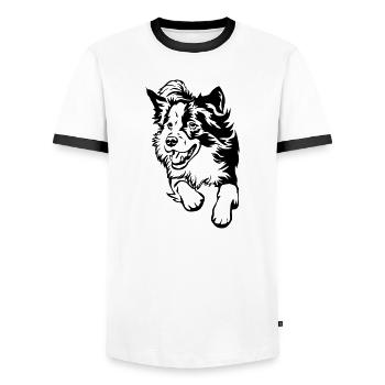 Border Collie - Men's Ringer Shirt - white/black - Front - AI Model Female 172 light (172cm) & AI Model Male 178 dark (178cm)