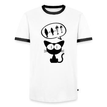 Katze, Comedy-Katze, Katzenbesitzer - Männer Kontrast-T-Shirt - Weiß/Schwarz - Vorne - AI Model Female 172 light (172cm) & AI Model Male 178 dark (178cm)