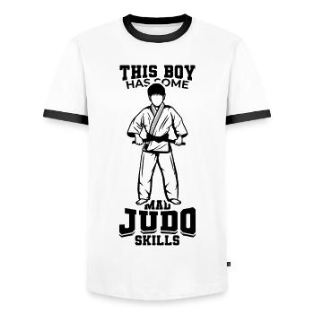Judo Boy - Men's Ringer Shirt - white/black - Front - AI Model Female 172 light (172cm) & AI Model Male 178 dark (178cm)
