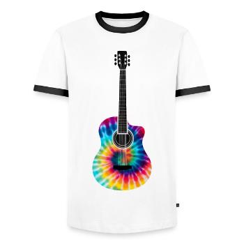 Multi-Colored Tie Dye Guitar Design - Men's Ringer Shirt - white/black - Front - AI Model Female 172 light (172cm) & AI Model Male 178 dark (178cm)