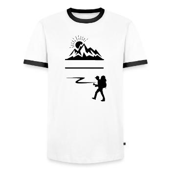 Rucksackwanderer, Berge auf Hintergrundbanner - Männer Kontrast-T-Shirt - Weiß/Schwarz - Vorne - AI Model Female 172 light (172cm) & AI Model Male 178 dark (178cm)