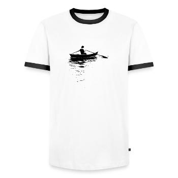 Fly High Night Astronomical Scene - Men's Ringer Shirt - white/black - Front - AI Model Female 172 light (172cm) & AI Model Male 178 dark (178cm)