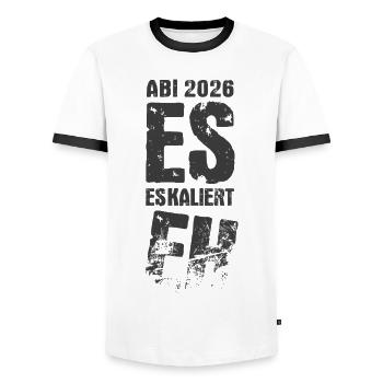 It's escalating anyway | Abi 2026 - Abitur Party - Men's Ringer Shirt - white/black - Front - AI Model Female 172 light (172cm) & AI Model Male 178 dark (178cm)