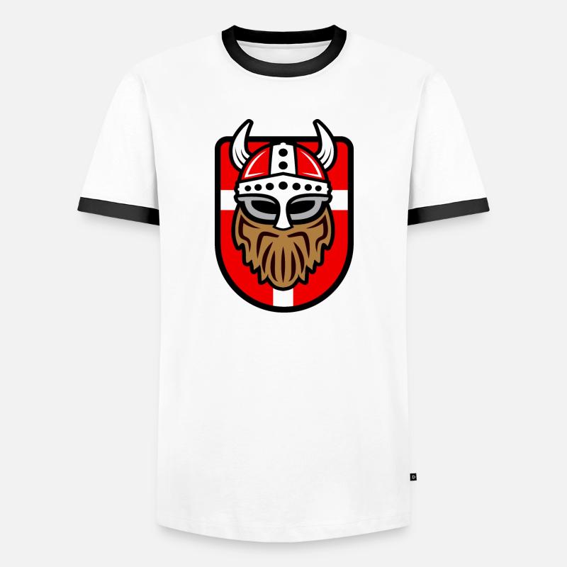 Cooler Wikinger mit Dänischer Flagge - Männer Kontrast-T-Shirt - Weiß/Schwarz