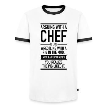 Arguing With A Chef... - Men's Ringer Shirt - white/black - Front - AI Model Female 172 light (172cm) & AI Model Male 178 dark (178cm)