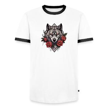 Wildlife Gothic Illustration with Bold Floral - Men's Ringer Shirt - white/black - Front - AI Model Female 172 light (172cm) & AI Model Male 178 dark (178cm)