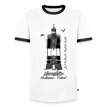 NORRSKÄR LIGHTHOUSE Marine textiles and gifts - Men's Ringer Shirt - white/black - Front - AI Model Female 172 light (172cm) & AI Model Male 178 dark (178cm)