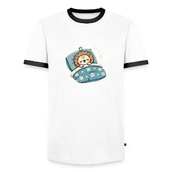 Lion Sleeping In Bed At Night Time - Männer Kontrast-T-Shirt - Weiß/Schwarz - Vorne - AI Model Female 172 light (172cm) & AI Model Male 178 dark (178cm)