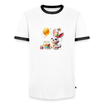 Bunny Kid Celebrating Birthday - Männer Kontrast-T-Shirt - Weiß/Schwarz - Vorne - AI Model Female 172 light (172cm) & AI Model Male 178 dark (178cm)