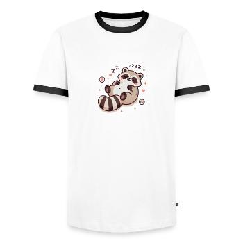 Cute Sleeping Baby Raccoon - Männer Kontrast-T-Shirt - Weiß/Schwarz - Vorne - AI Model Female 172 light (172cm) & AI Model Male 178 dark (178cm)
